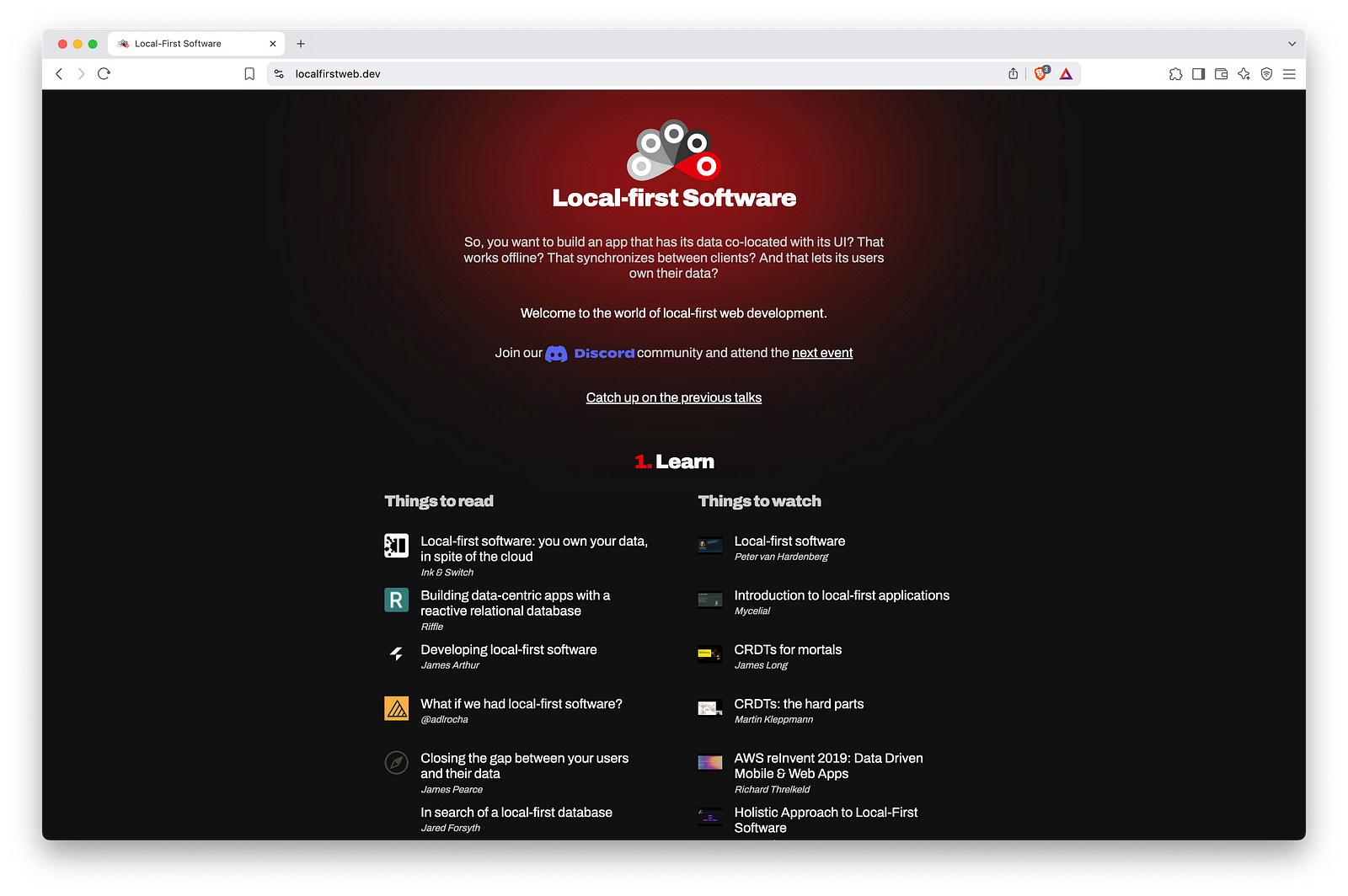 Local-first software development website mainpage's screenshot