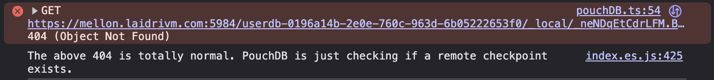 A 404 error caused by PouchDB trying to establish sync with CouchDB