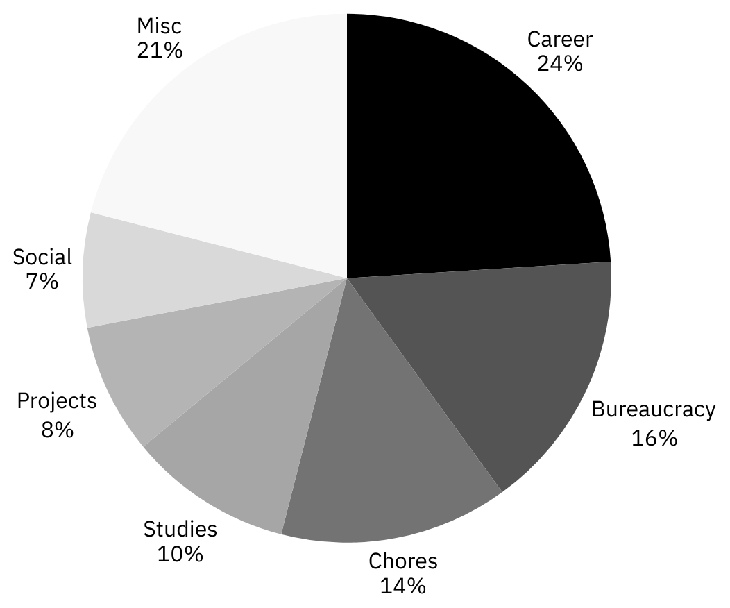 Pie chart with 2025 tasks distribution by categories